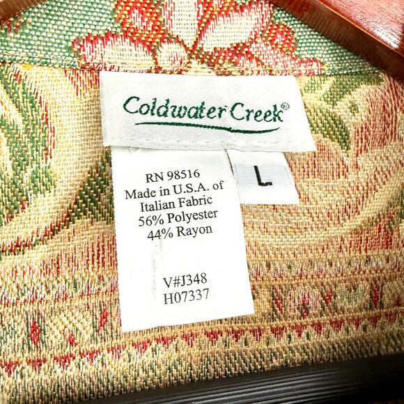 Coldwater Creek Sz Large Tapestry Jacket Red Green Long Sleeve Blouse Shirt Top - Picture 2 of 7